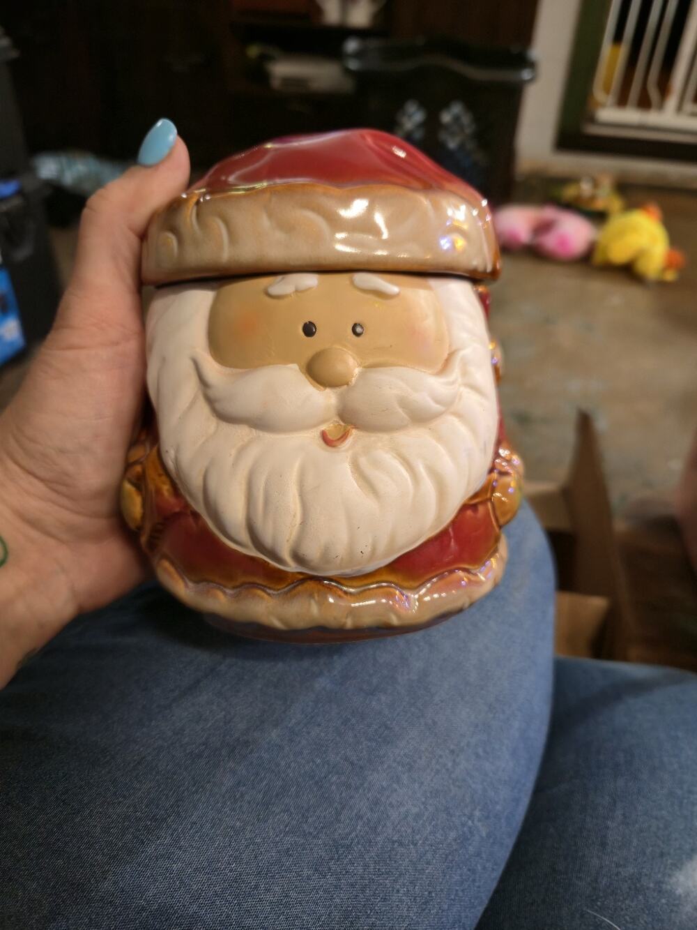 Vintage Gibson Santa Claus Cookie Jar Canister Christmas Kitchen Decor 7" Rustic